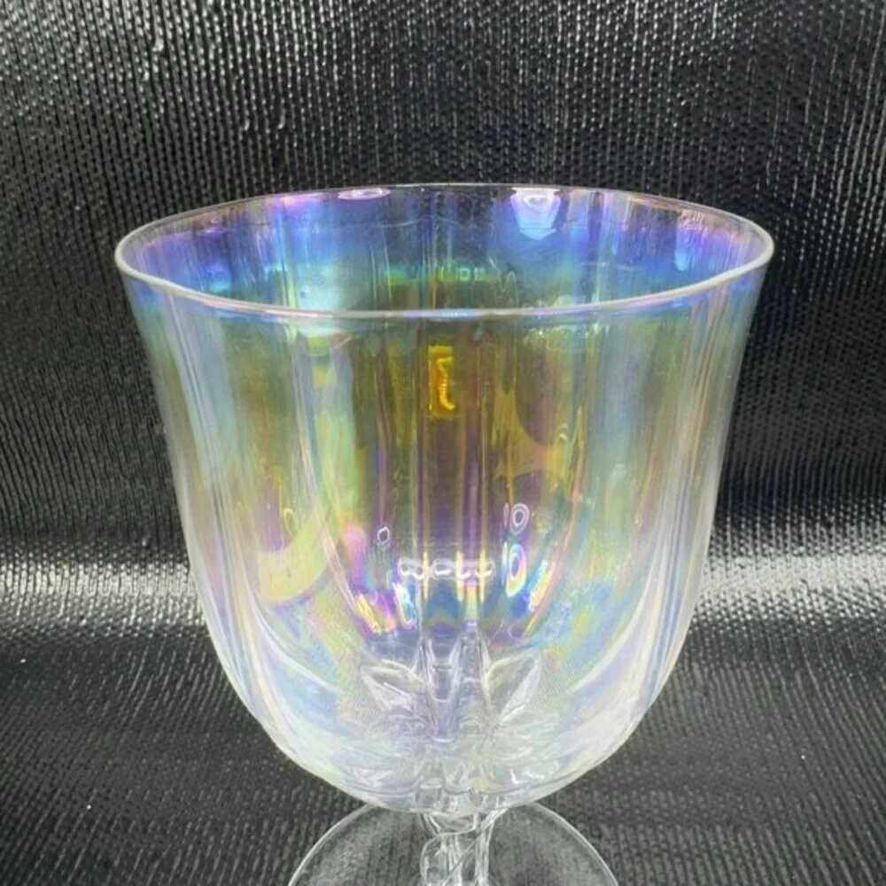 Vintage Iridescent Glass Footed Glasses Cups Drinking Goblets Twisted Stem Set 3